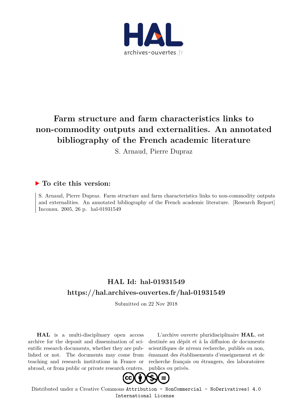 Farm Structure and Farm Characteristics Links to Non-Commodity Outputs and Externalities