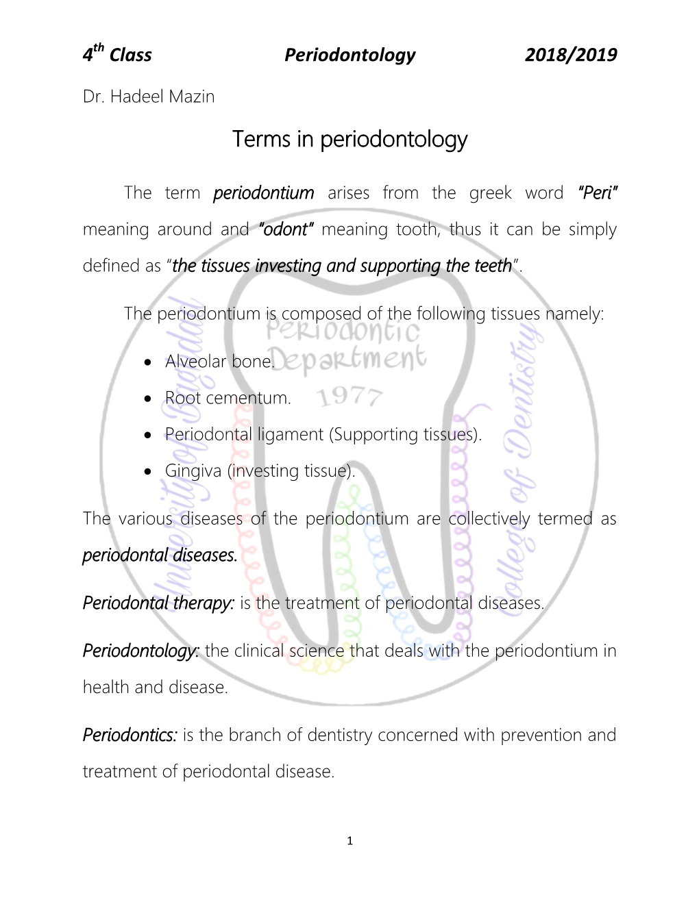 Terms in Periodontology