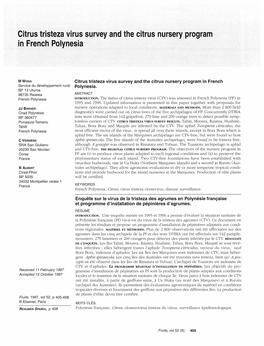 Citrus Tristeza Virus Survey and the Citrus Nursery Program in French Polynesia