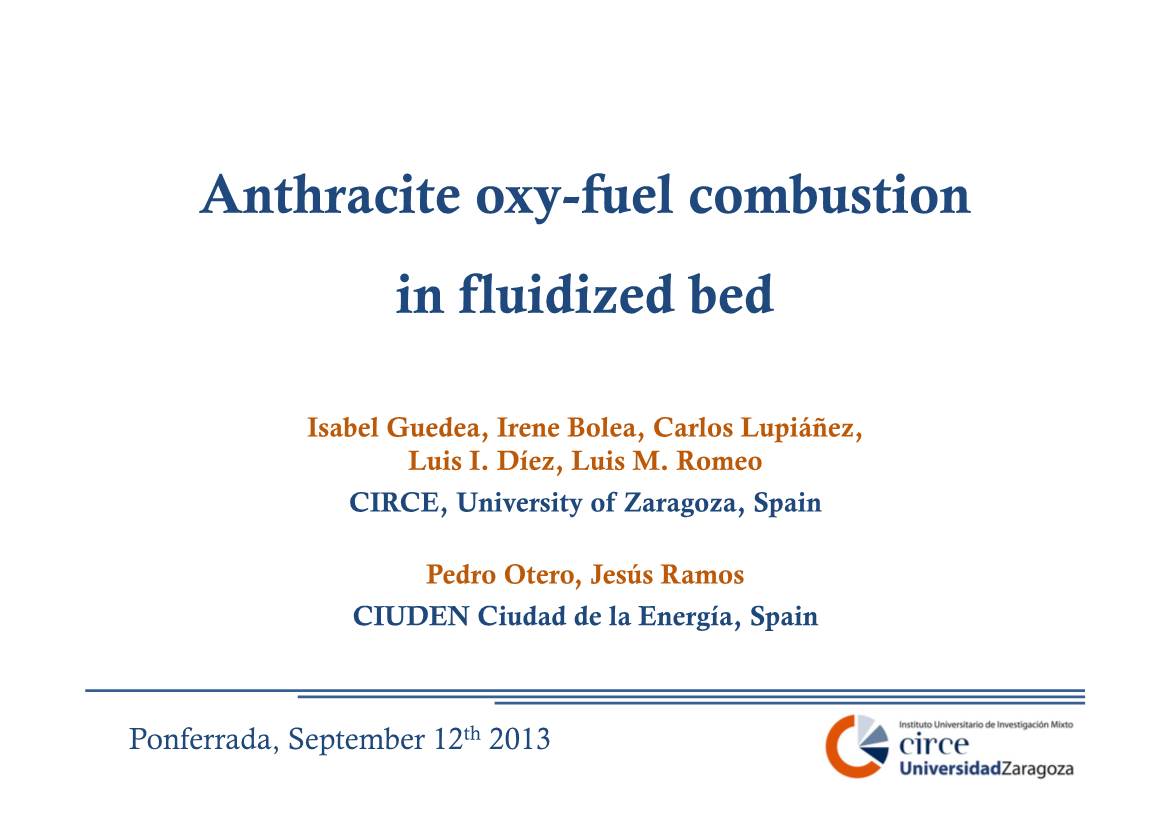 Anthracite Oxy-Fuel Combustion in Fluidized Bed