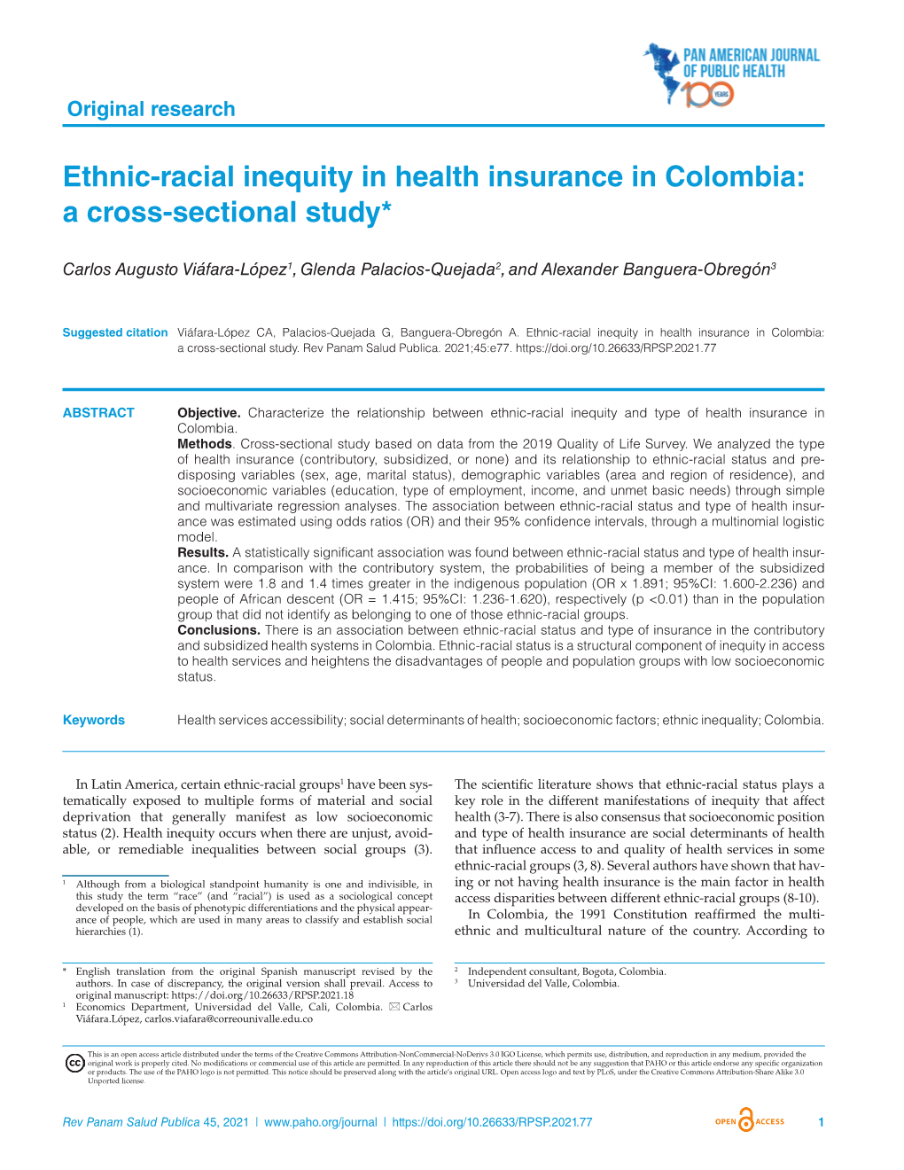 Ethnic-Racial Inequity in Health Insurance in Colombia