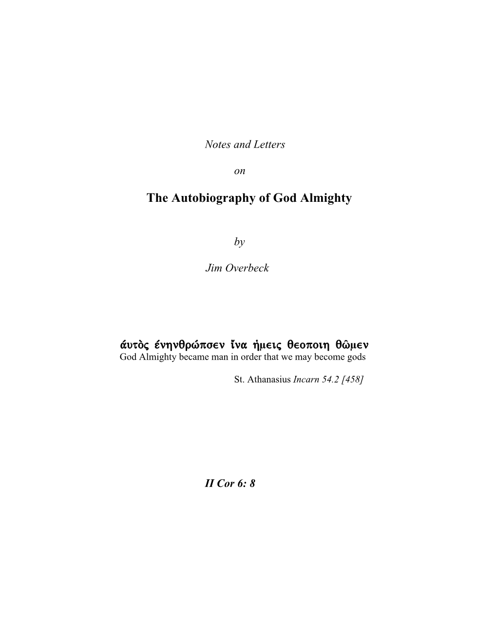 The Autobiography of God Almighty