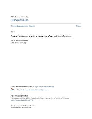 Role of Testosterone in Prevention of Alzheimer's Disease