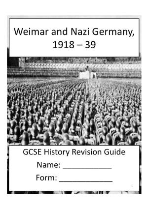 Weimar and Nazi Germany, 1918 – 39