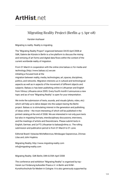 Migrating Reality Project (Berlin 4-5 Apr 08)
