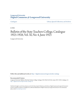 Bulletin of the State Teachers College, Catalogue 1925-1926, Vol