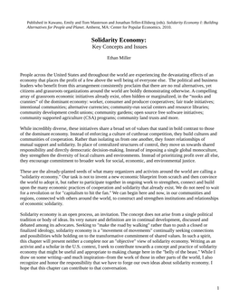 Solidarity Economy: Key Concepts and Issues