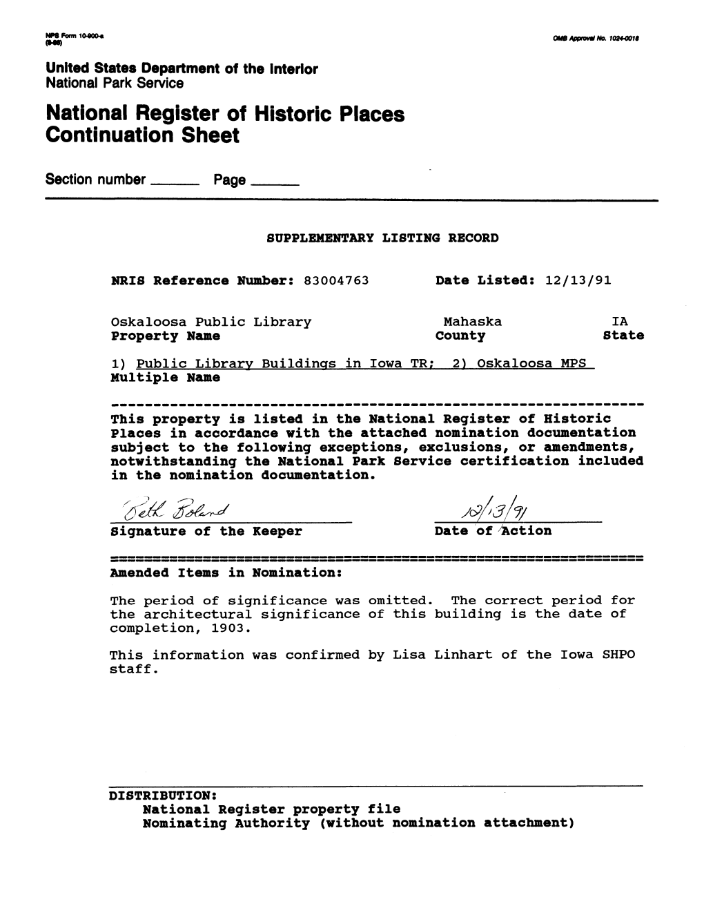 National Register of Historic Places Continuation Sheet