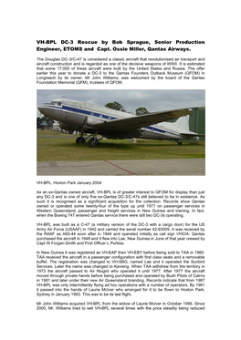 VH-BPL DC-3 Rescue by Bob Sprague, Senior Production Engineer, ETOMS and Capt