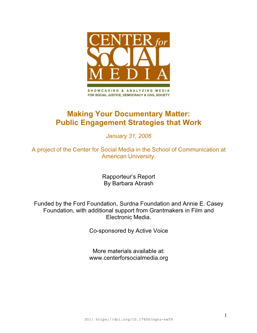 Making Your Documentary Matter: Public Engagement Strategies That Work