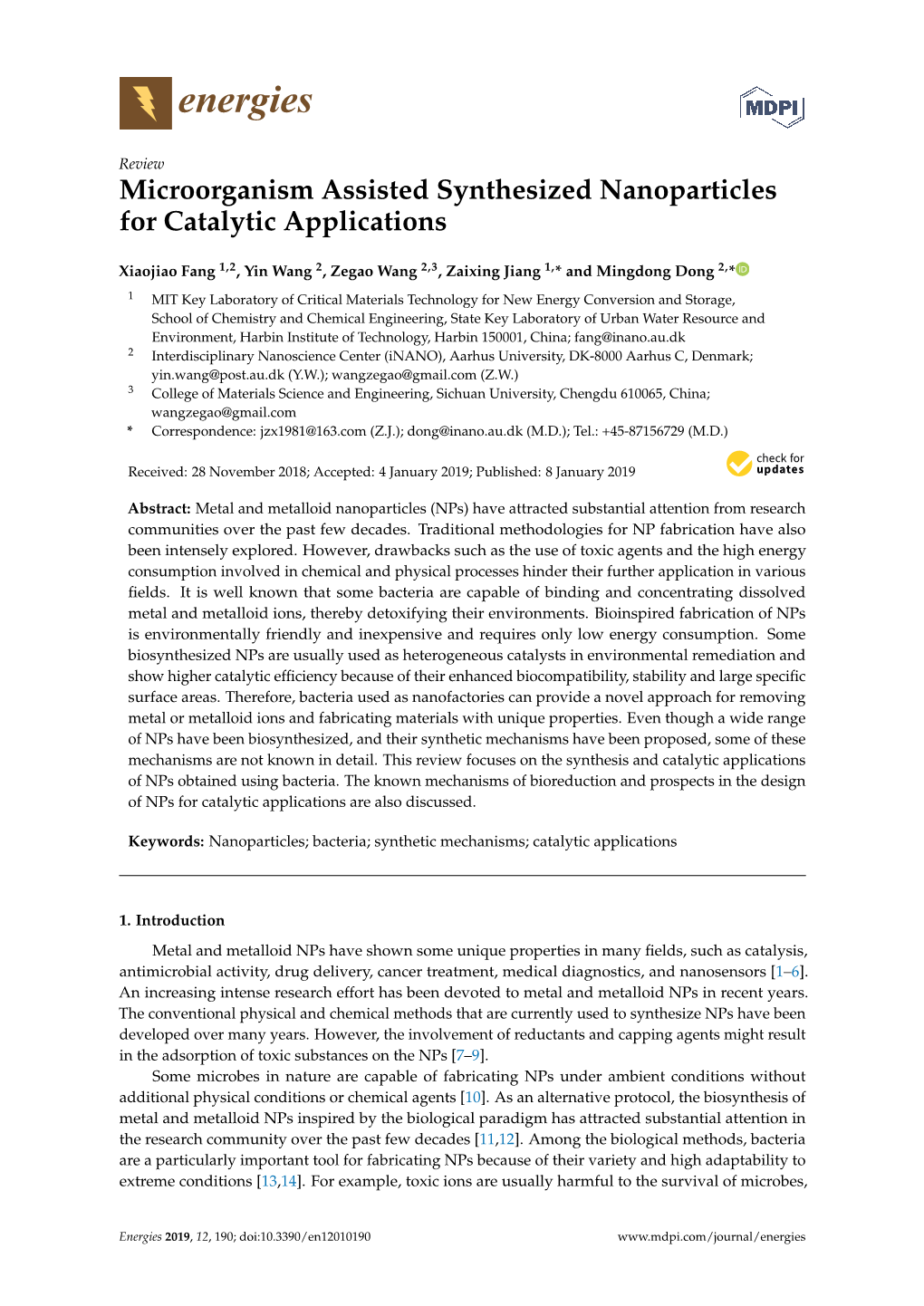 Microorganism Assisted Synthesized Nanoparticles for Catalytic Applications