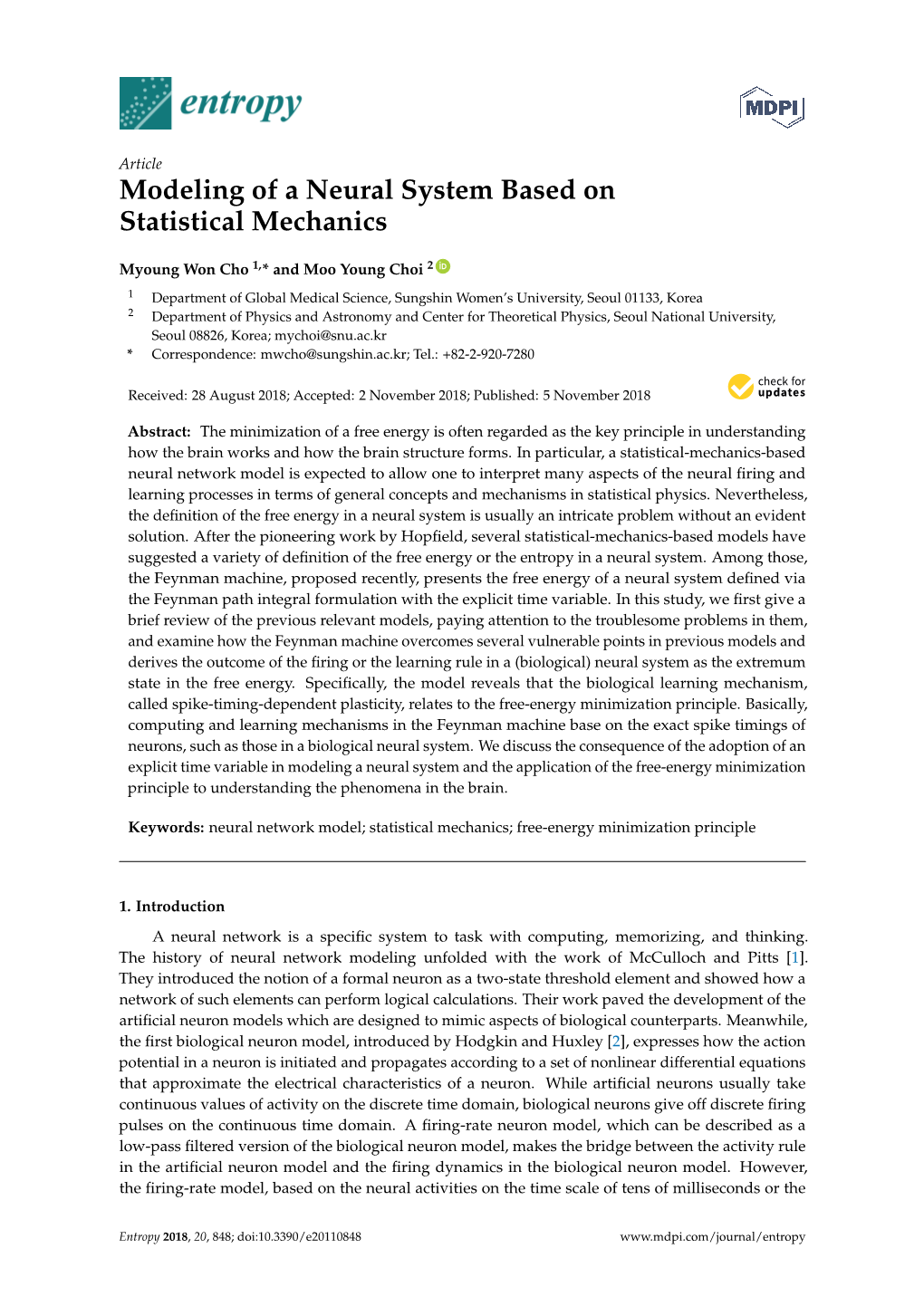 Modeling of a Neural System Based on Statistical Mechanics