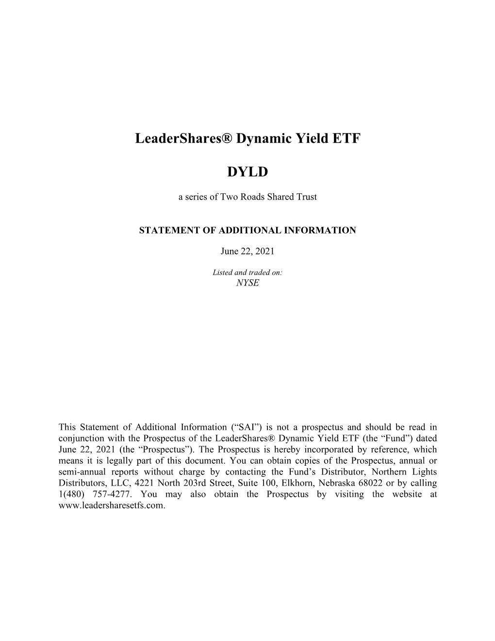 Leadershares® Dynamic Yield ETF DYLD