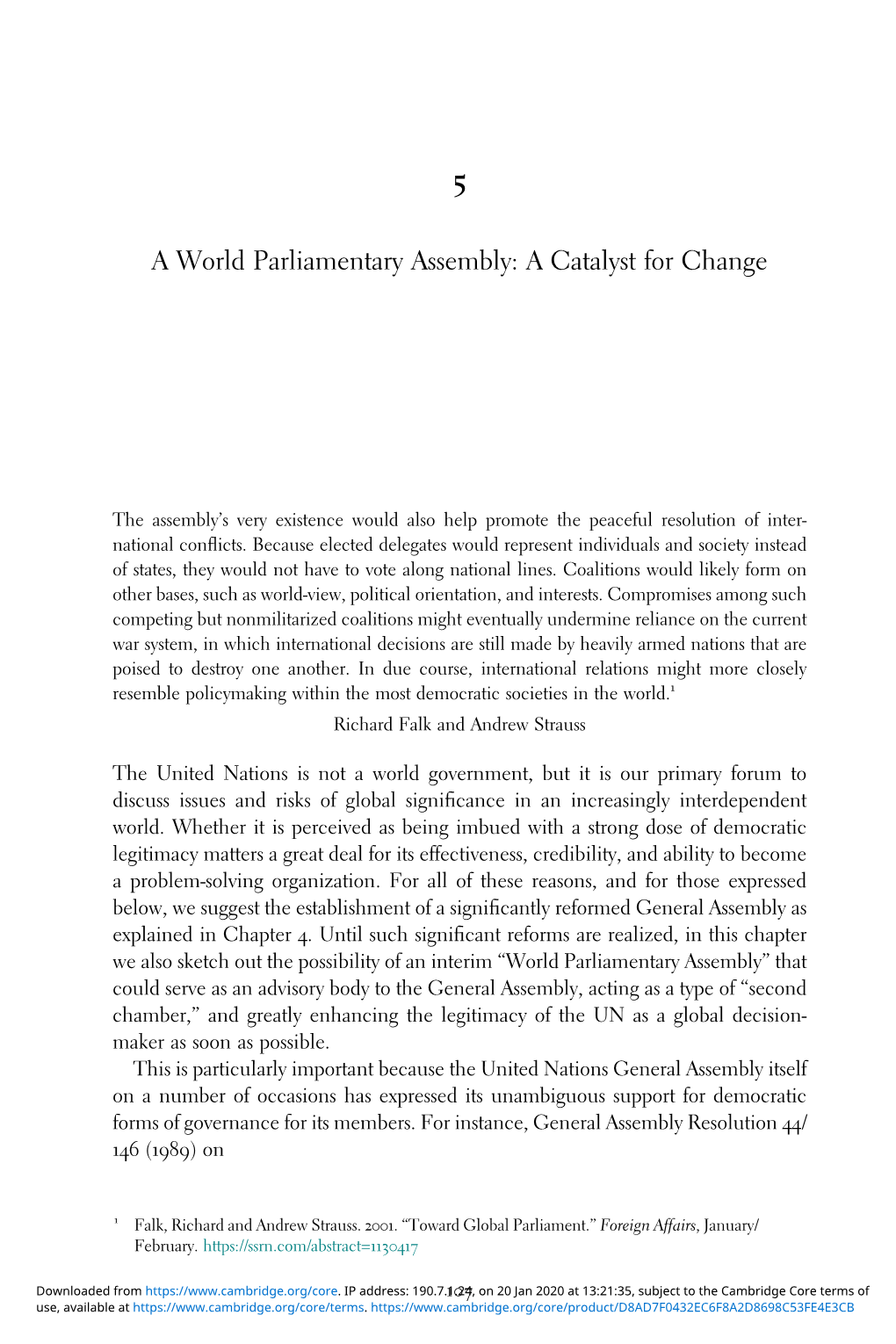 A World Parliamentary Assembly: a Catalyst for Change