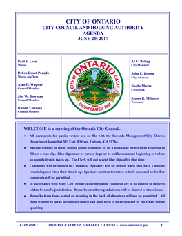 1 City of Ontario City Council and Housing Authority Agenda June 20