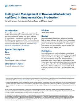 Murdannia Nudiflora) in Ornamental Crop Production1 Yuvraj Khamare, Chris Marble, Nathan Boyd, and Shawn Steed2