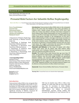 Prenatal Risk Factors for Infantile Reflux Nephropathy–Yousefichaijan P Et Al