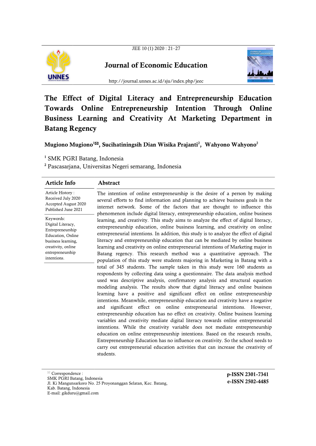 Journal of Economic Education the Effect of Digital Literacy And