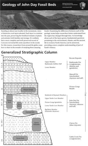 Geology of John Day Fossil Beds Generalized Stratigraphic Column