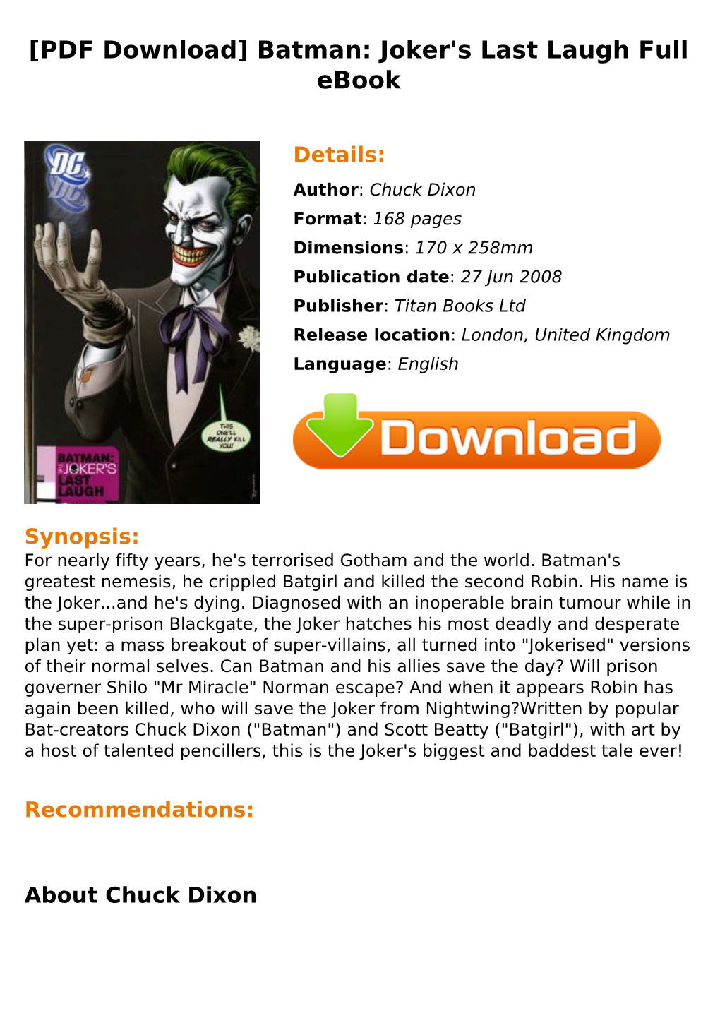 [PDF Download] Batman: Joker'S Last Laugh Full Ebook