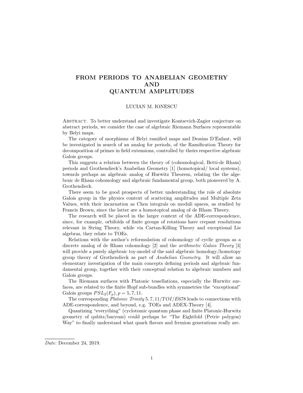 From Periods to Anabelian Geometry and Quantum Amplitudes