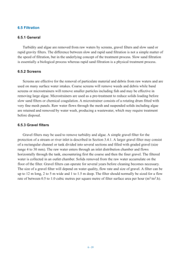 6.5 Filtration 6.5.1 General Turbidity and Algae Are Removed from Raw