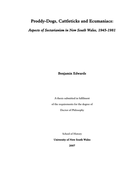 Proddy-Dogs, Cattleticks and Ecumaniacs: Aspects of Sectarianism in New South Wales, 1945-1981