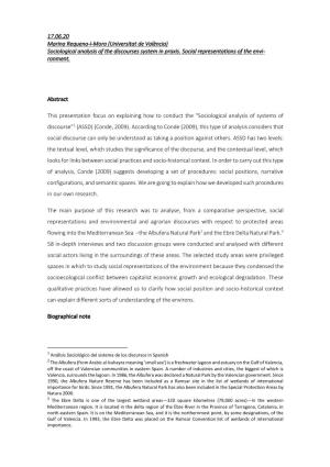 17.06.20 Marina Requena-I-Mora (Universitat De València) Sociological Analysis of the Discourses System in Praxis