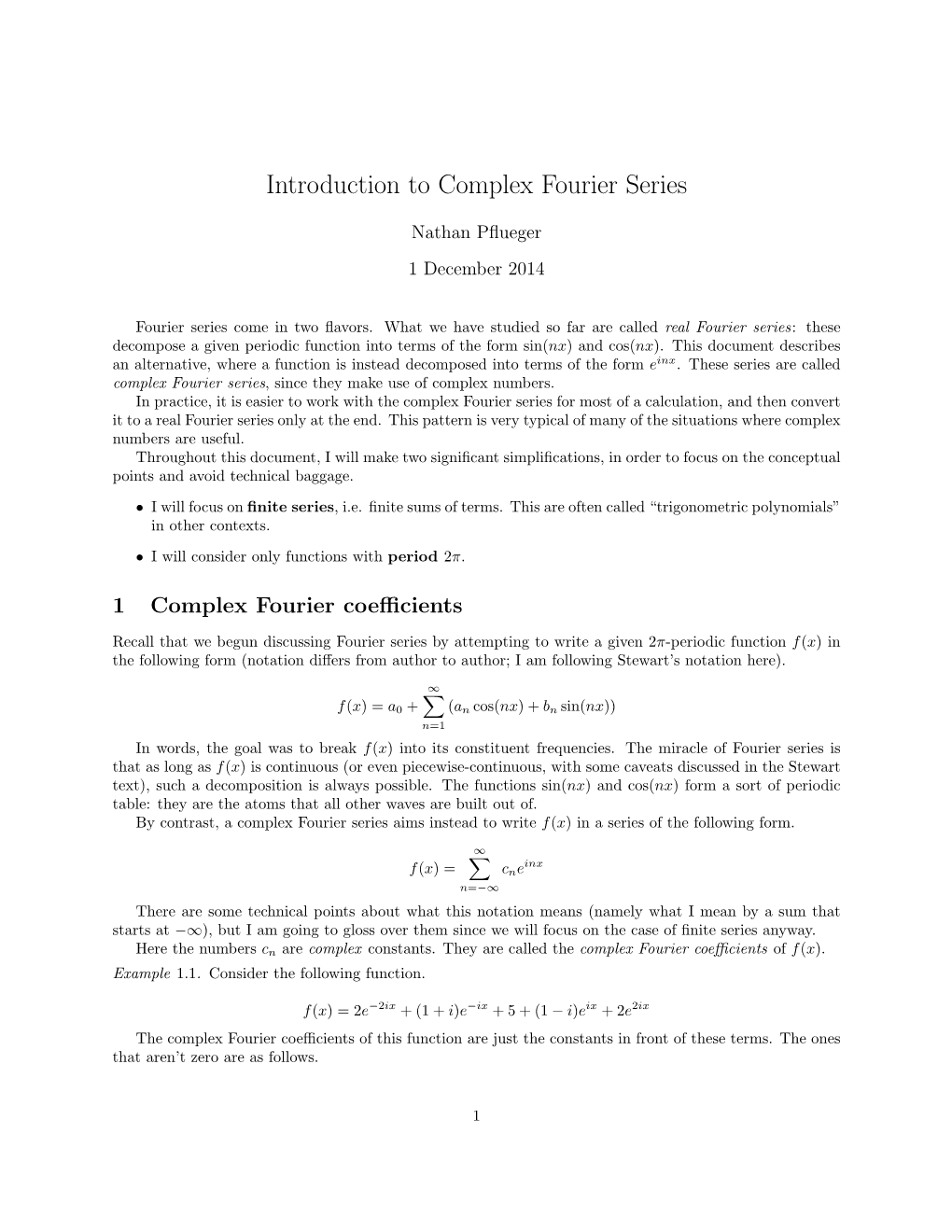 Complex Fourier Series