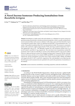 A Novel Sucrose Isomerase Producing Isomaltulose from Raoultella Terrigena