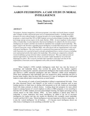 Aaron Feuerstein: a Case Study in Moral Intelligence