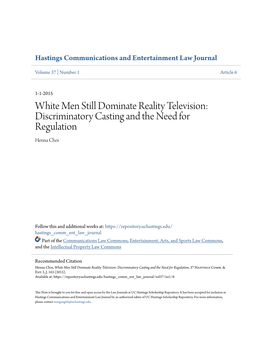 White Men Still Dominate Reality Television: Discriminatory Casting and the Need for Regulation Henna Choi