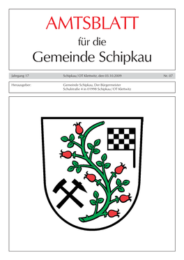 Amtsblatt Für Die Gemeinde Schipkau 1 AMTSBLATT Für Die Gemeinde Schipkau