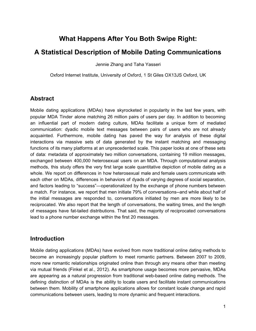 What Happens After You Both Swipe Right: a Statistical Description of Mobile Dating Communications