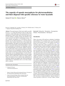 The Capacity of Aquatic Macrophytes for Phytoremediation and Their Disposal with Specific Reference to Water Hyacinth