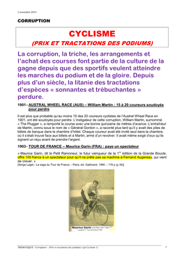 Cyclisme (Prix Et Tractations Des Podiums)