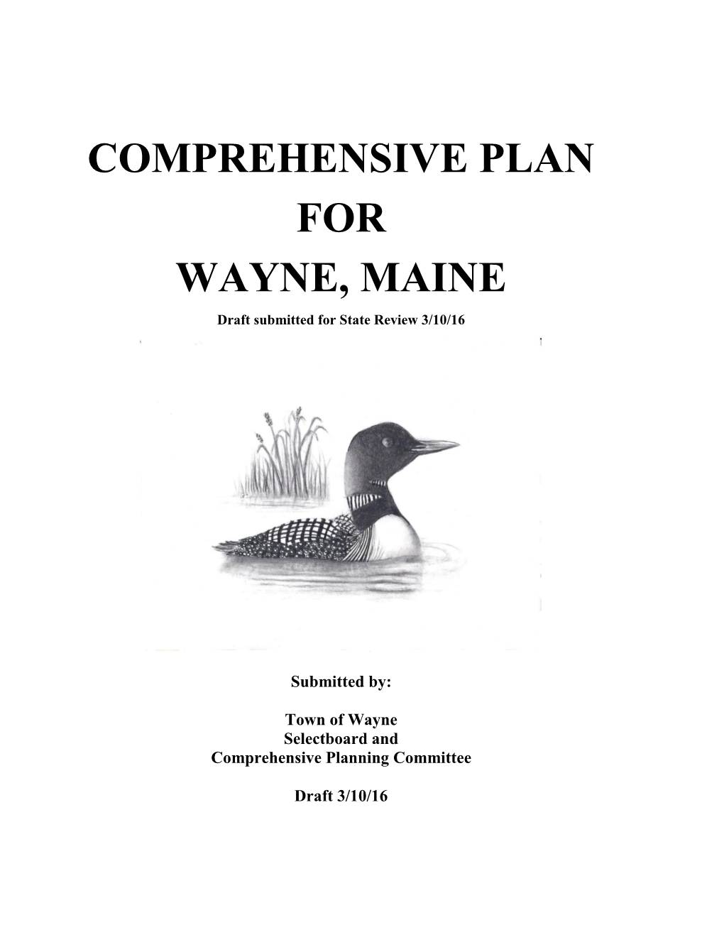 COMPREHENSIVE PLAN for WAYNE, MAINE Draft Submitted for State Review 3/10/16