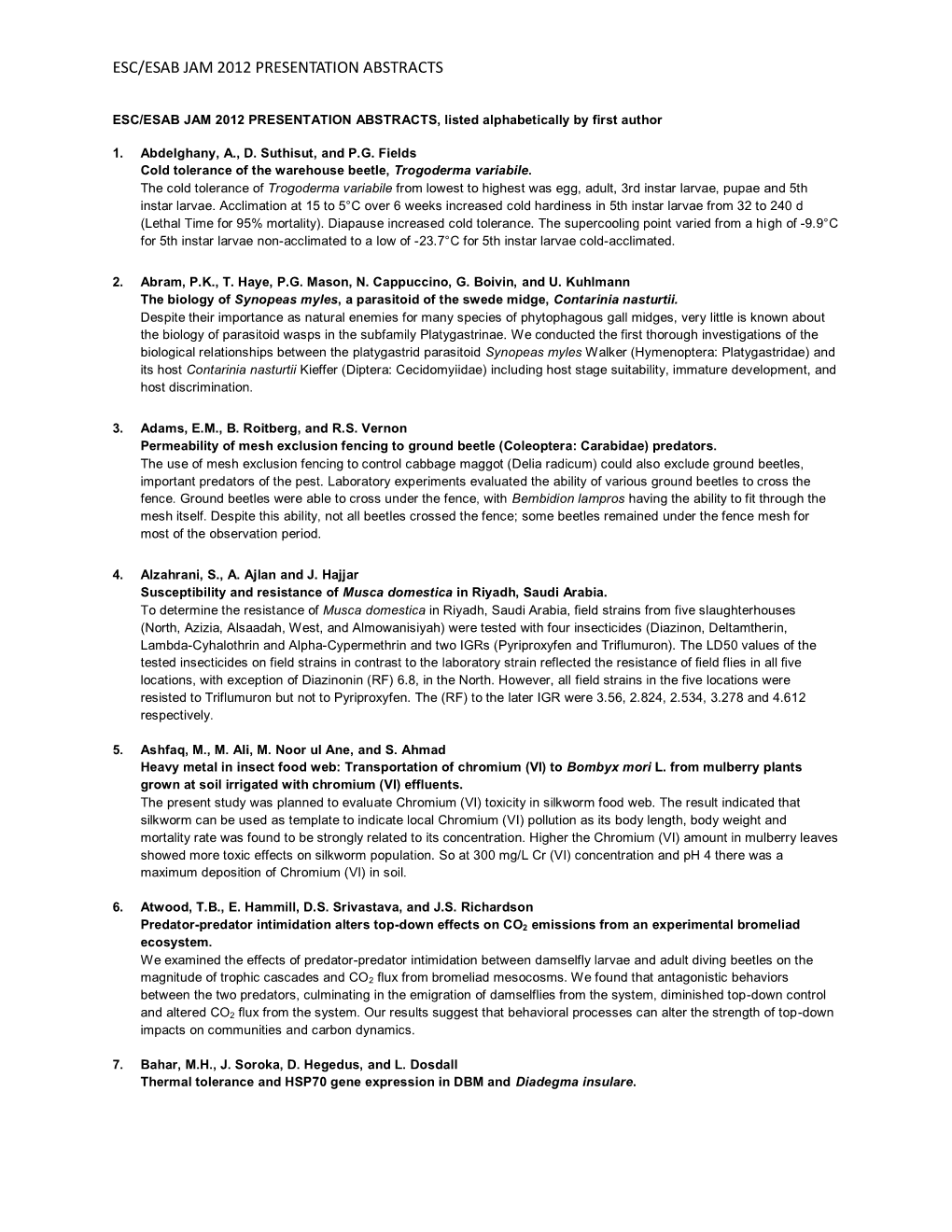 Esc/Esab Jam 2012 Presentation Abstracts