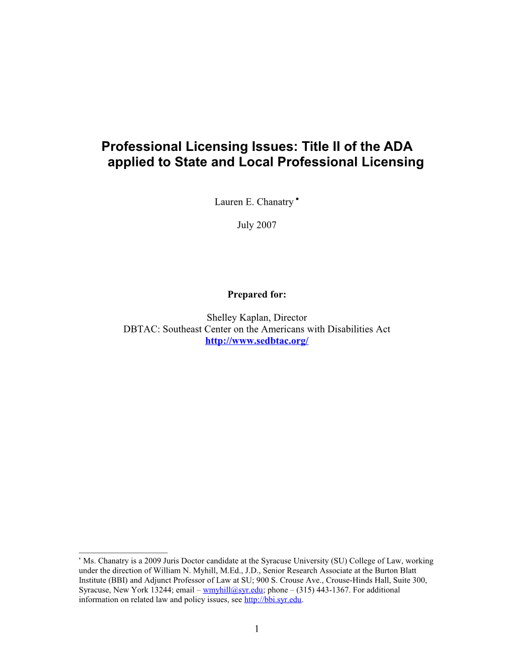 Professional Licensing Issues: Title II Of The ADA Applied To State And Local Professional Licensing