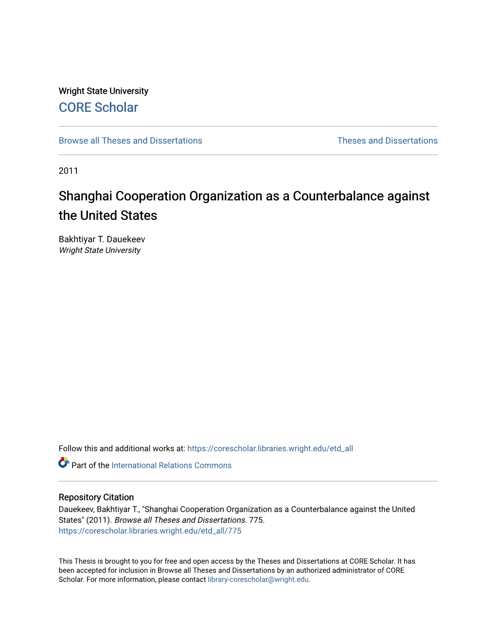 Shanghai Cooperation Organization As a Counterbalance Against the United States