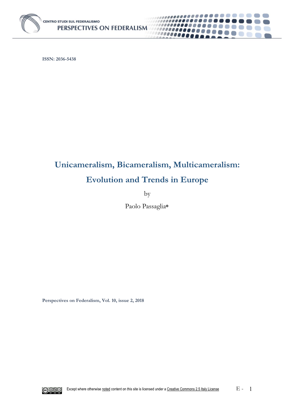 Unicameralism, Bicameralism, Multicameralism: Evolution and Trends in Europe by Paolo Passaglia