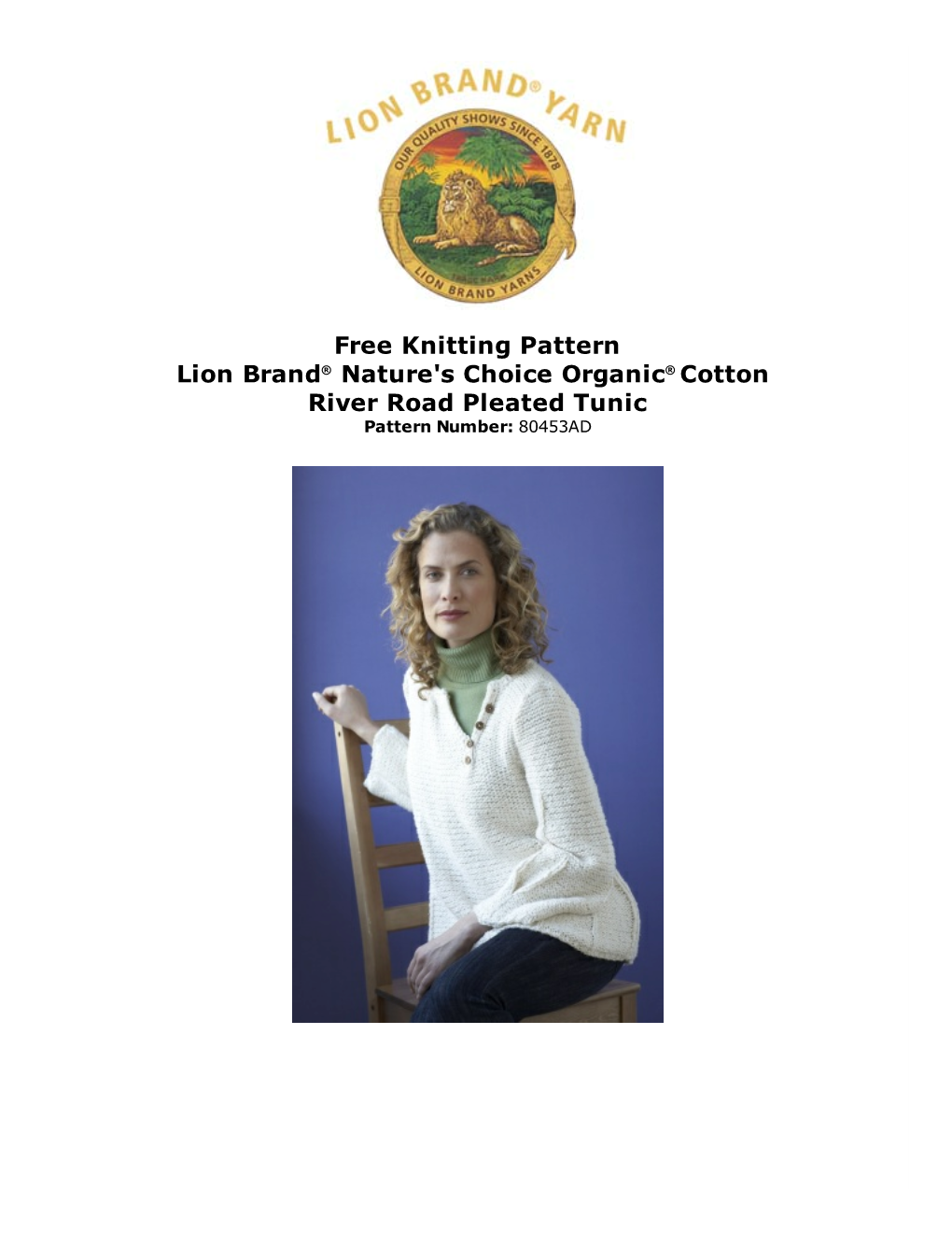 Free Knitting Pattern Lion Brand® Nature's Choice Organic® Cotton