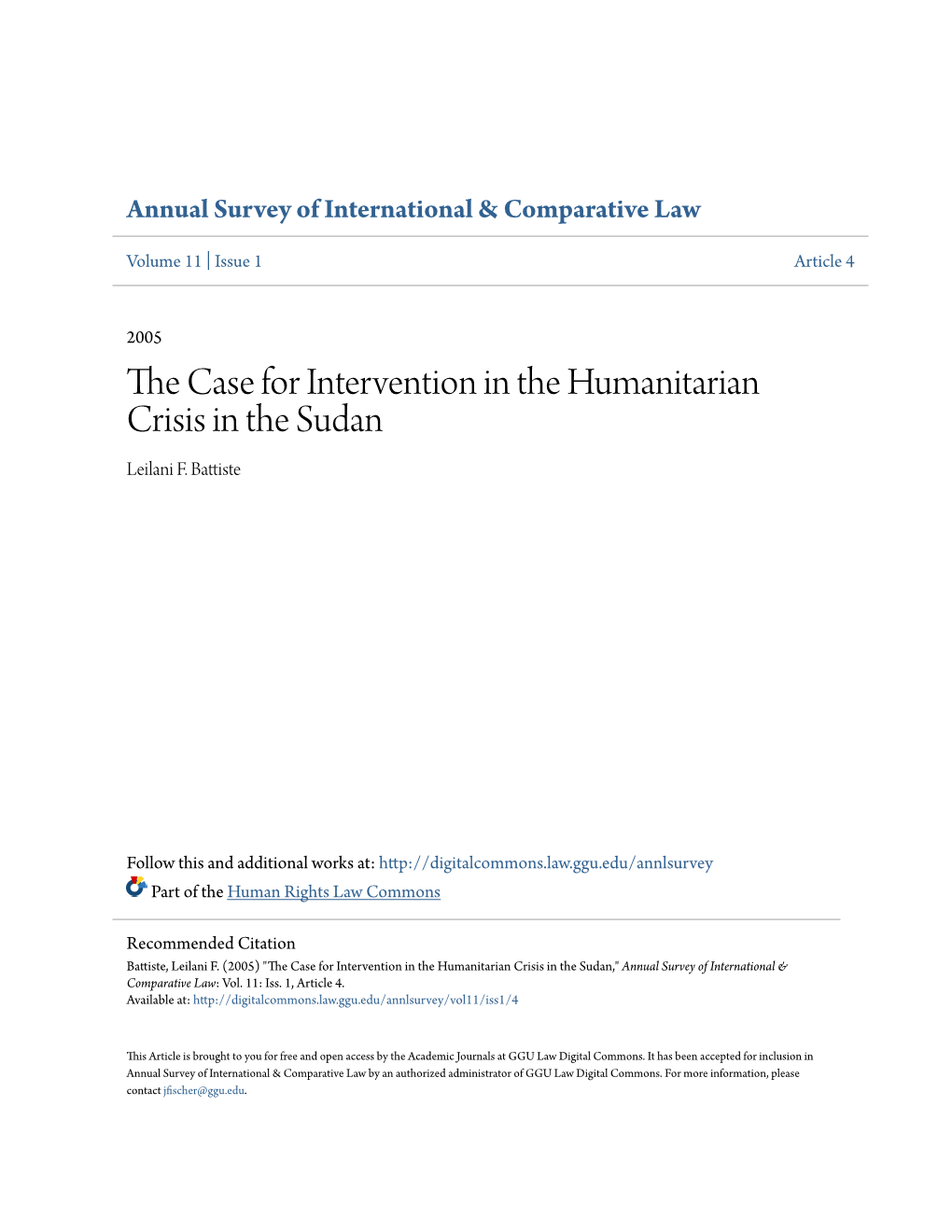 The Case for Intervention in the Humanitarian Crisis in the Sudan