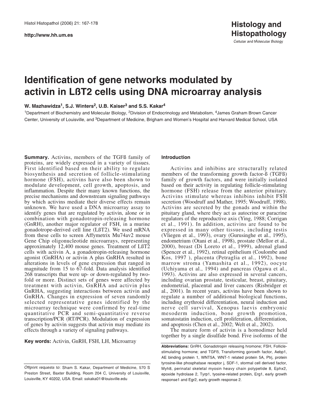 Identification of Gene Networks Modulated by Activin in LЯT2 Cells