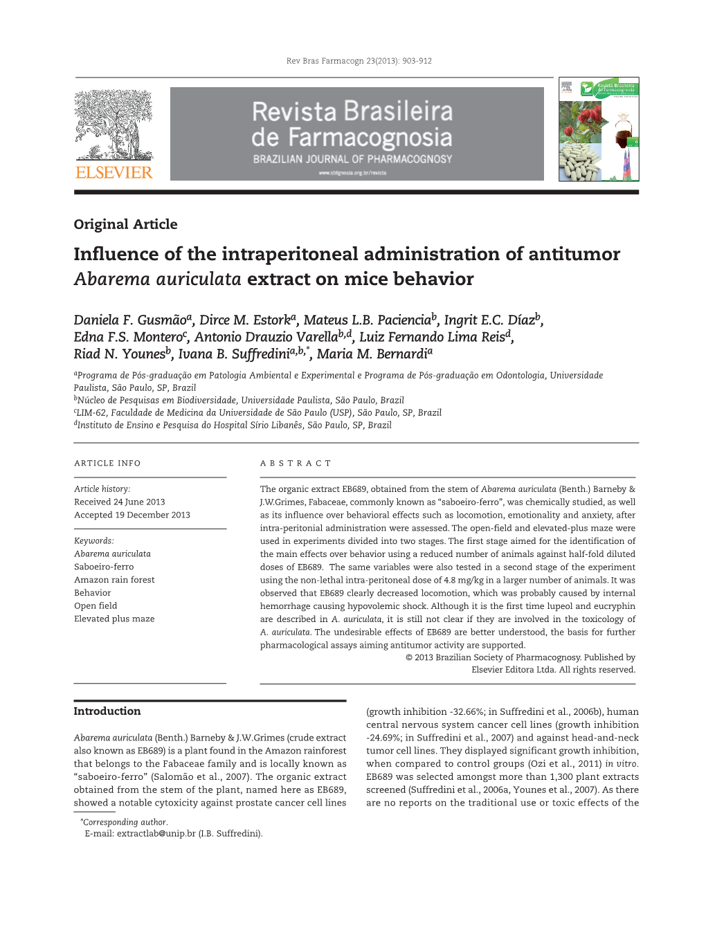 Abarema Auriculata Extract on Mice Behavior