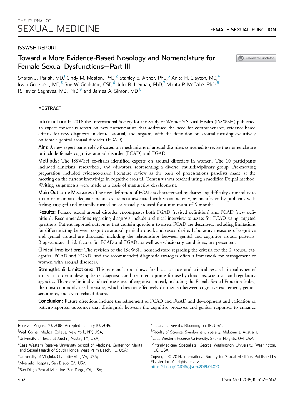 Toward a More Evidence-Based Nosology and Nomenclature for Female Sexual Dysfunctions-Part