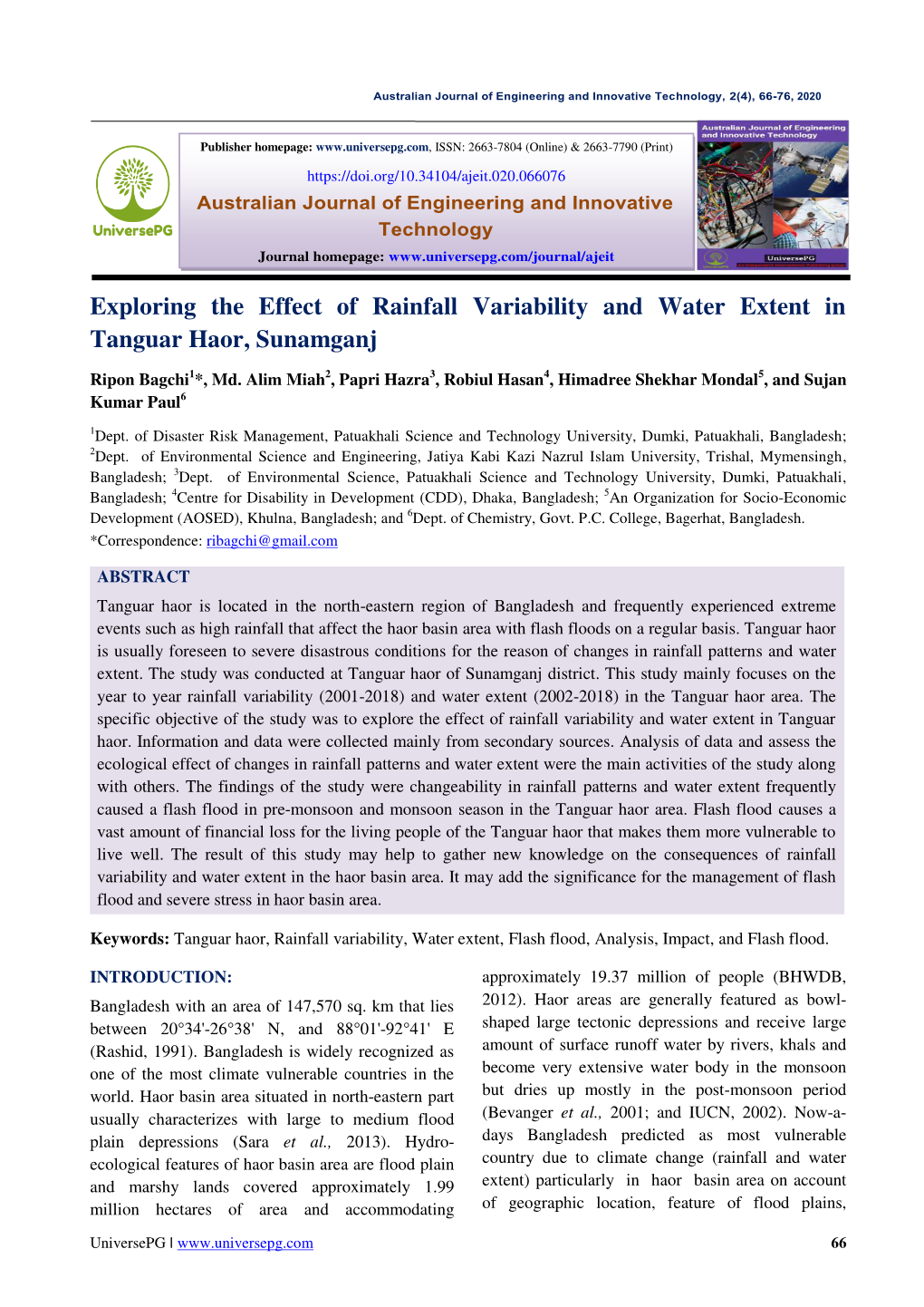 Exploring the Effect of Rainfall Variability and Water Extent in Tanguar Haor, Sunamganj