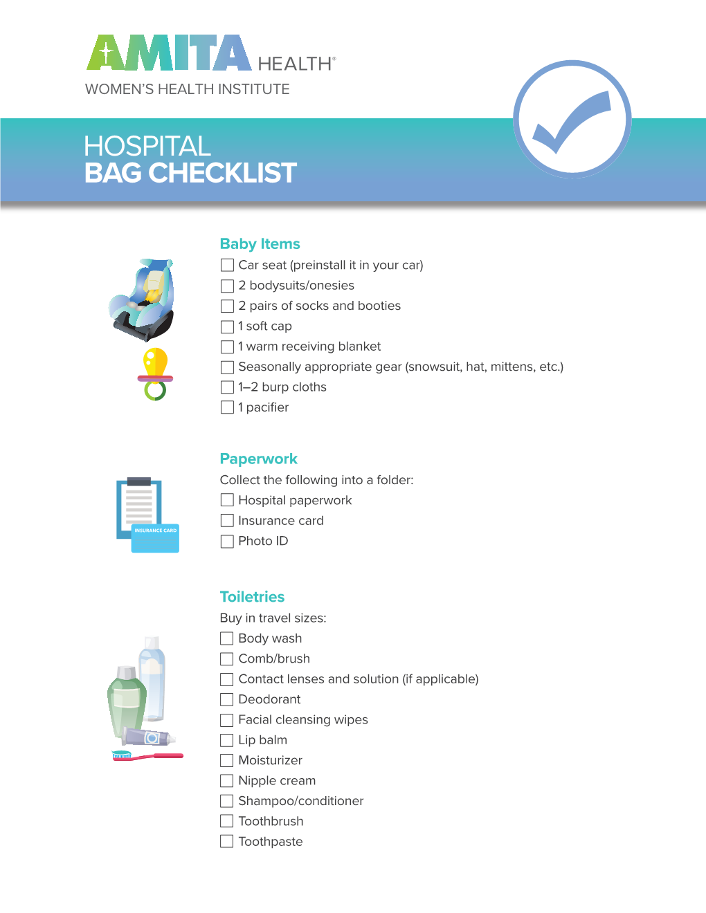 180509 Hospital Bag Checklist 8.5X11 Copy