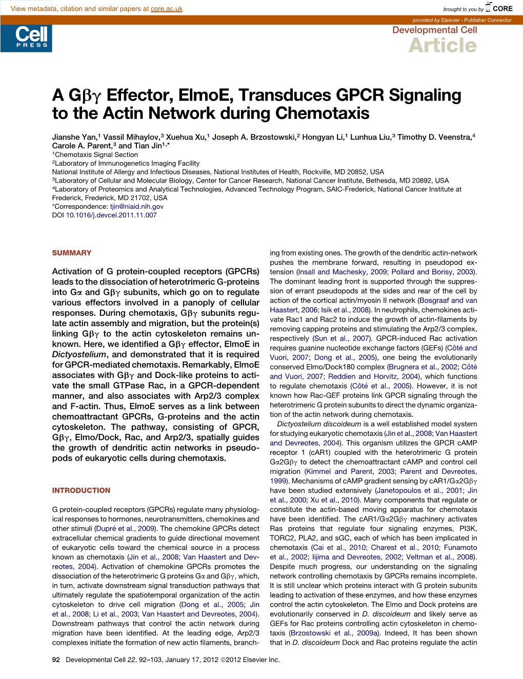 A GΒΓ Effector, Elmoe, Transduces GPCR