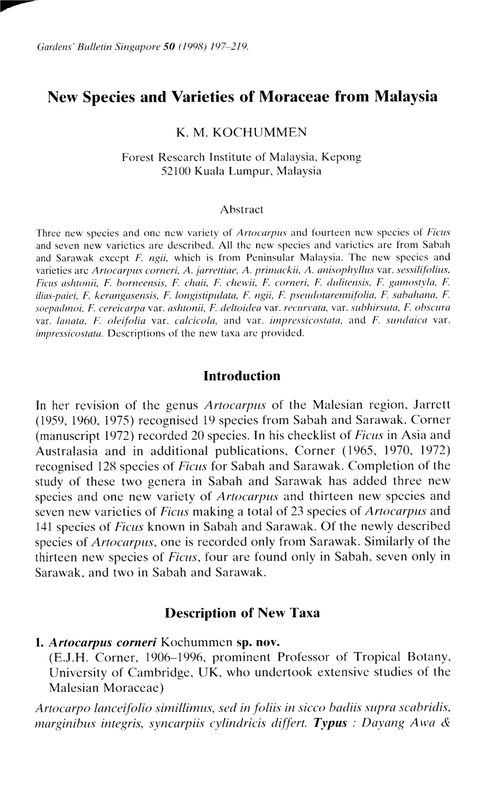 New Species and Varieties of Moraceae from Malaysia